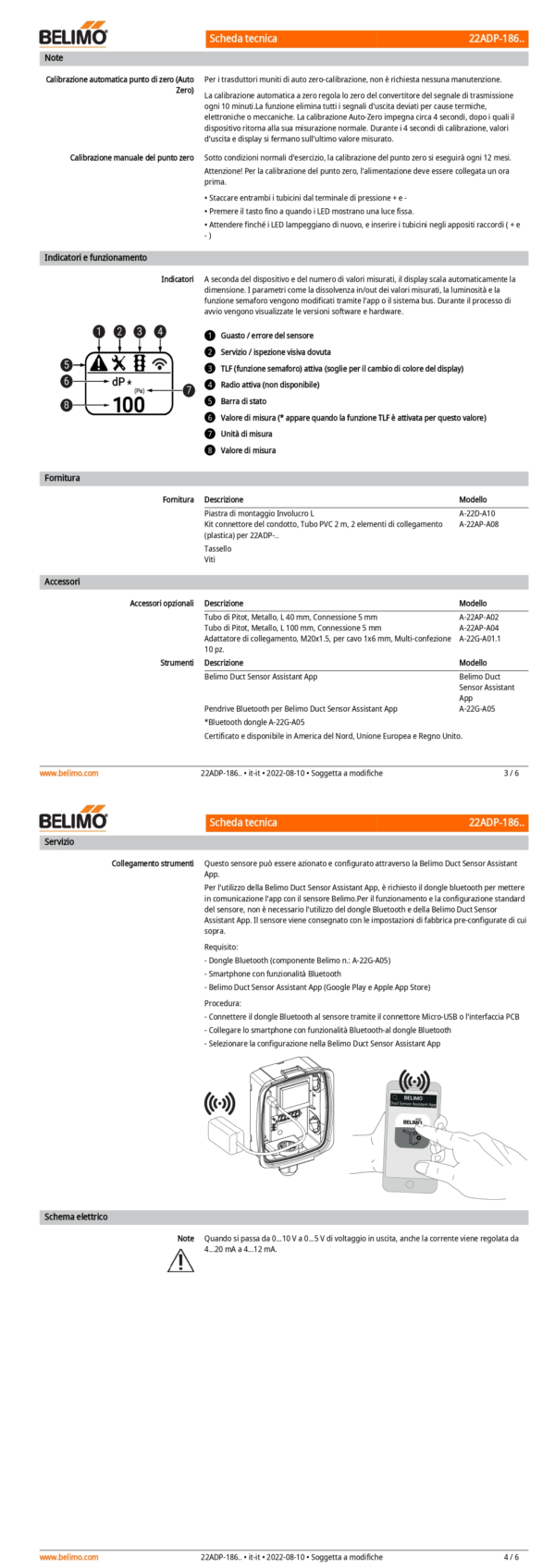 22ADP-186L Sensore di pressione differenziale per aria, 0...7000 Pa, 0...5 V, 0...10 V, 4...20 mA, LCD - immagine 3