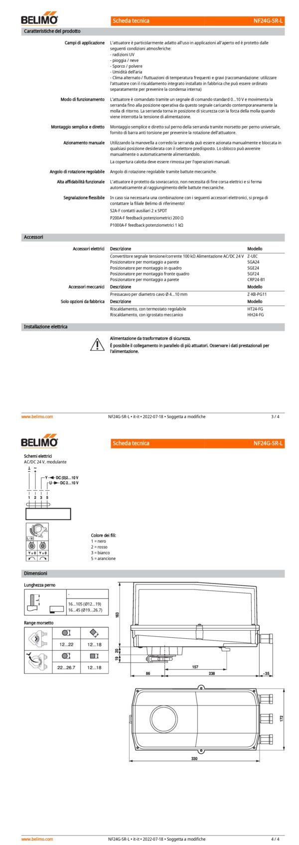 NF24G-SR-L Attuatore rotativo con funzione di sicurezza, 10 Nm, AC/DC 24 V, 2...10 V, 150 s, IP66/67 - immagine 3