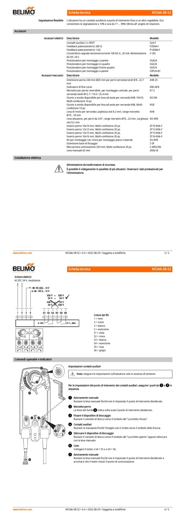 NF24A-SR-S2 Attuatore rotativo con funzione di sicurezza, 10 Nm, AC/DC 24 V, 2...10 V, 150 s, 2 x SPDT, IP54 - immagine 3