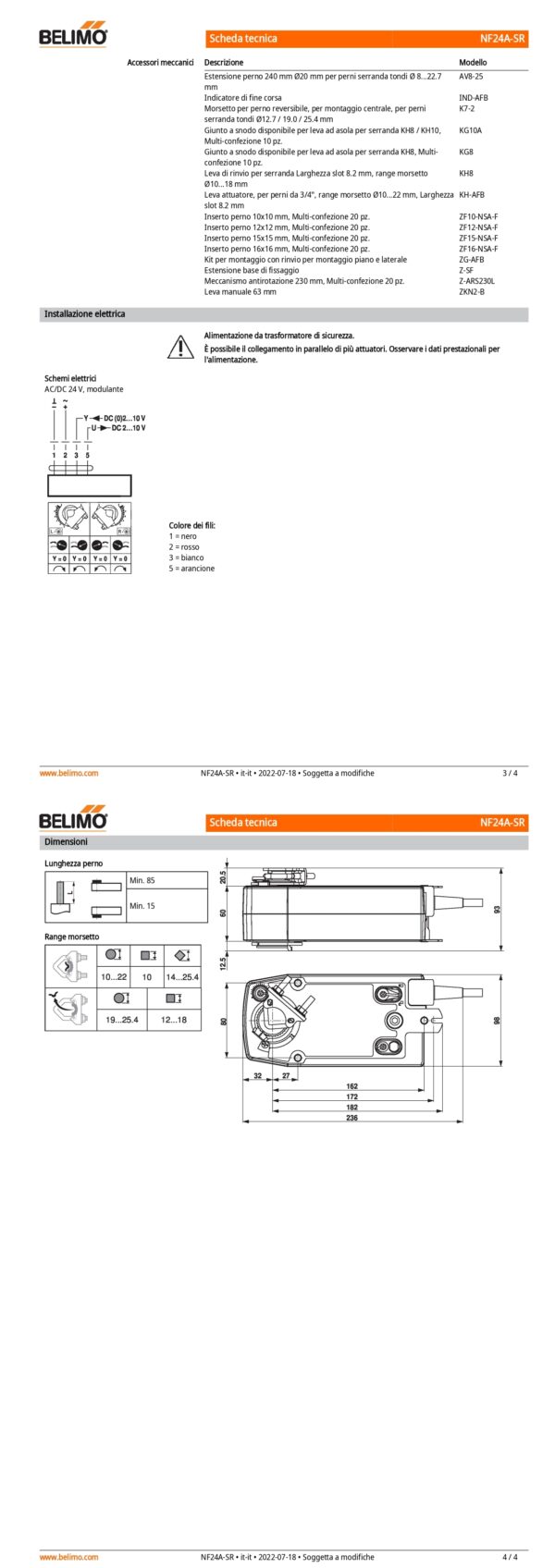NF24A-SR Attuatore rotativo con funzione di sicurezza, 10 Nm, AC/DC 24 V, 2...10 V, 150 s, IP54 - immagine 3