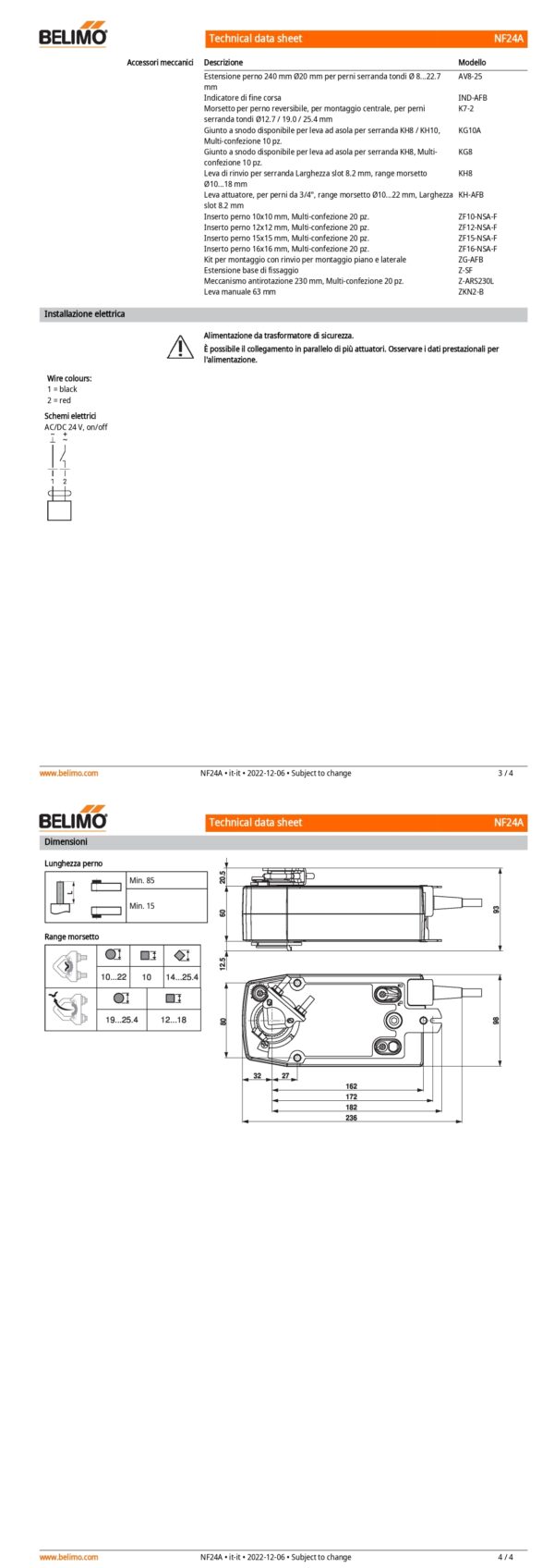 NF24A Attuatore rotativo con funzione di sicurezza, 10 Nm, AC/DC 24 V, On/Off, 75 s, IP54 - immagine 3