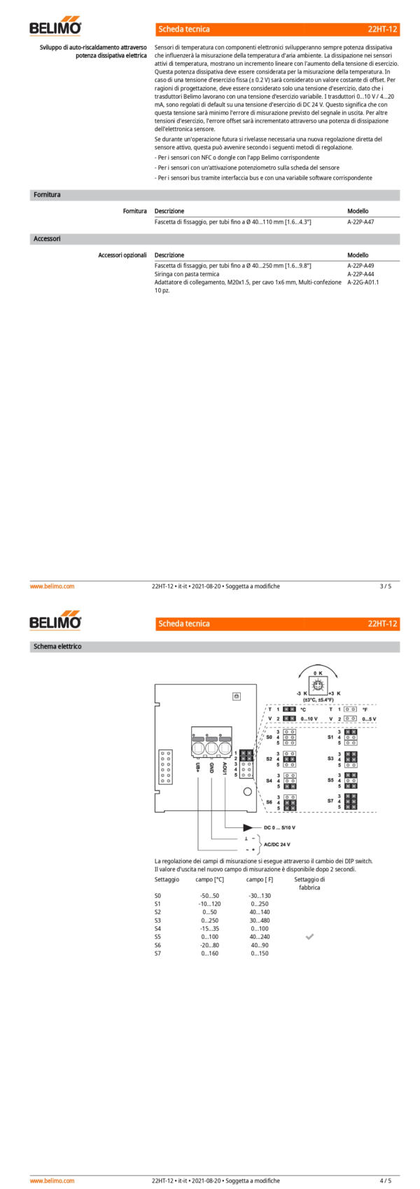 22HT-12 Sensore di temperatura a contatto attivo, 0...5 V, 0...10 V - immagine 3