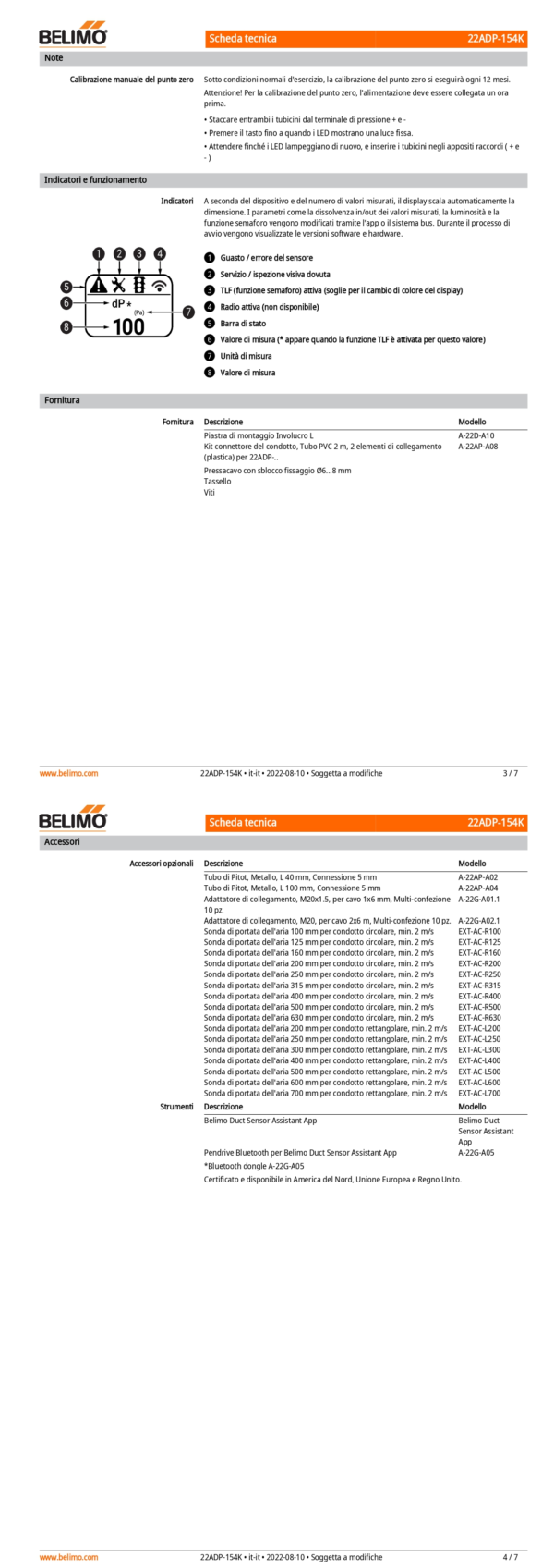 22ADP-154K Doppio sensore di pressione differenziale per aria con due ingressi aggiuntivi, -100...2500 Pa, Modbus, 0...5 V, 0...10 V, LCD - immagine 3