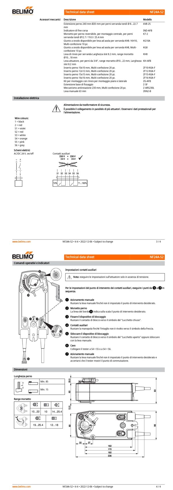 NF24A-S2 Attuatore rotativo con funzione di sicurezza, 10 Nm, AC/DC 24 V, On/Off, 75 s, 2 x SPDT, IP54 - immagine 3