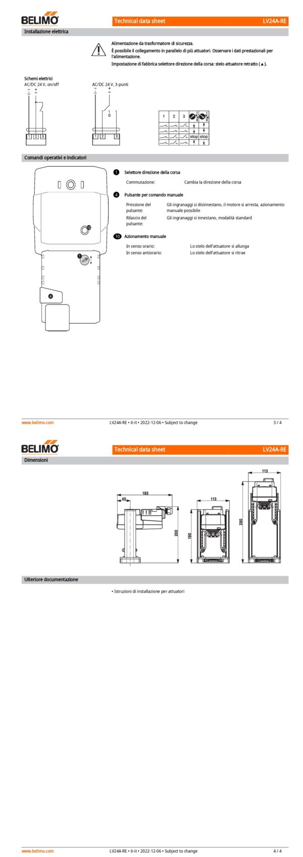 LV24A-RE Attuatore per valvole a globo (Retrofit), 500 N, AC/DC 24 V, On/Off, 3-punti, 200 s, Corsa 20 mm, IP54, Terminali - immagine 3