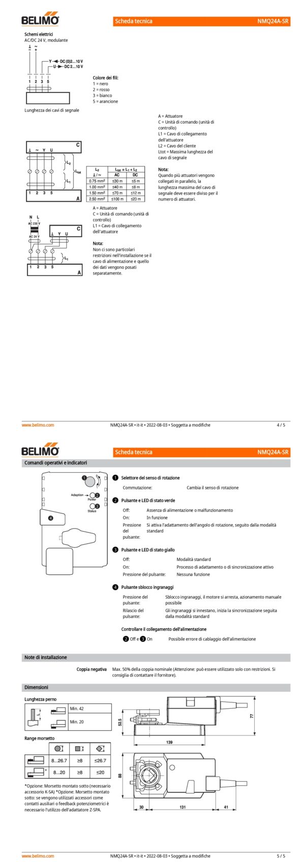 NMQ24A-SR Attuatore rotativo a corsa molto rapida, 8 Nm, AC/DC 24 V, 2...10 V, 4 s, IP54 - immagine 3