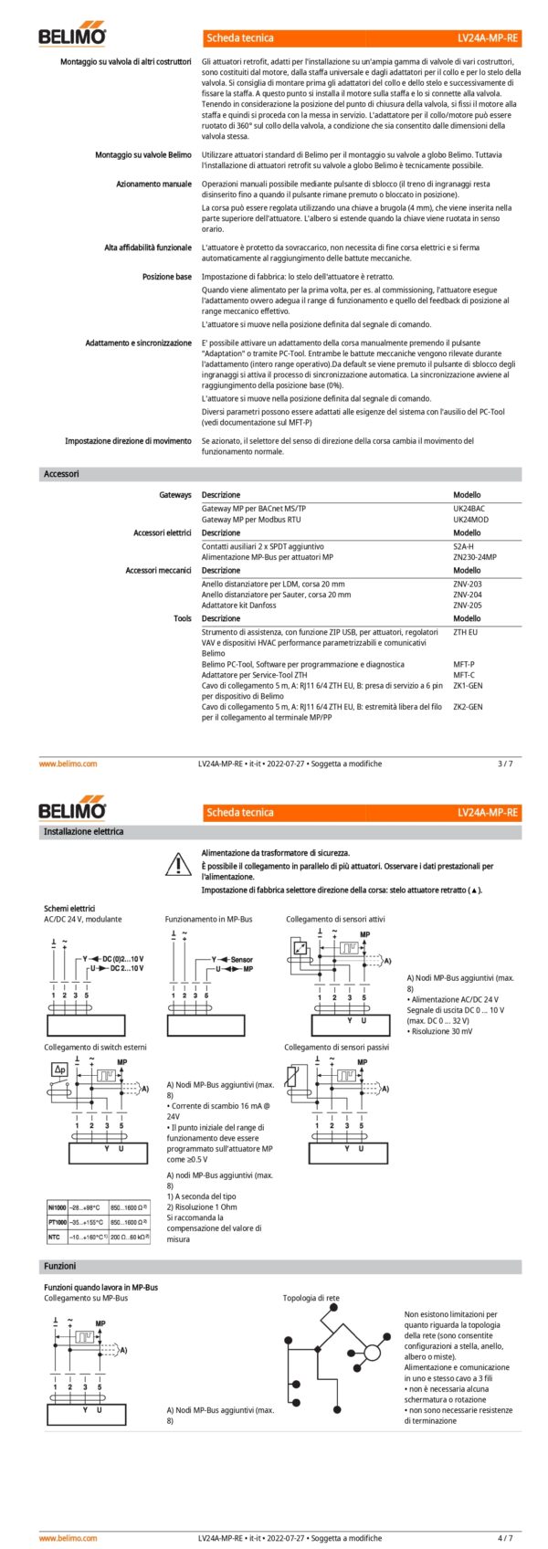LV24A-MP-RE Attuatore per valvole a globo (Retrofit), 500 N, AC/DC 24 V, MP-Bus, 200 s (90...150 s), Corsa 20 mm, IP54, Terminali - immagine 3