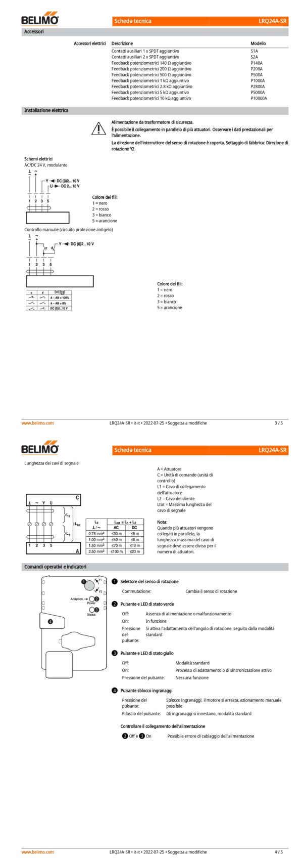 LRQ24A-SR Attuatore rotativo a corsa molto rapida, 4 Nm, AC/DC 24 V, 2...10 V, 9 s, IP54 - immagine 3