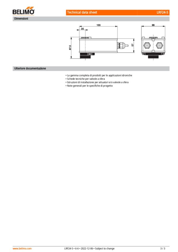 LRF24-S Attuatore rotativo con funzione di sicurezza NC, 4 Nm, AC/DC 24 V, On/Off, 75 s, 2 x SPDT, IP54 - immagine 3