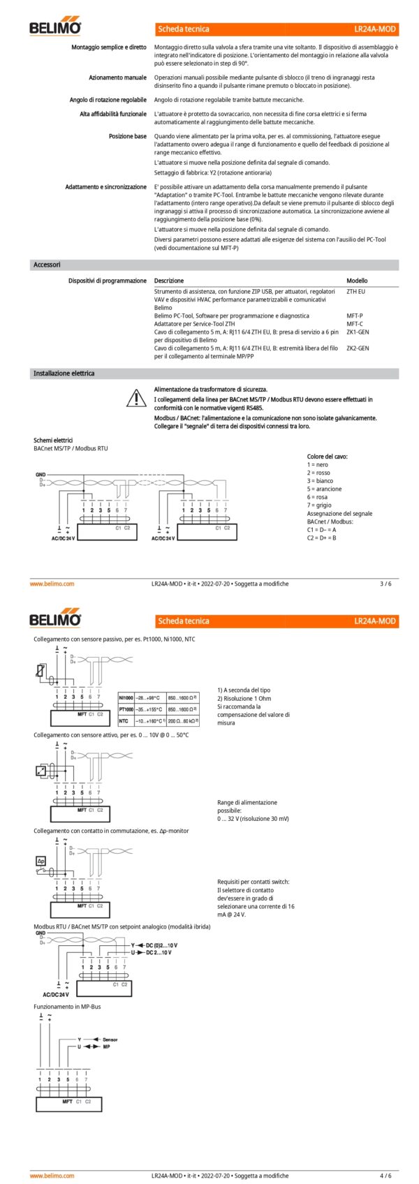 LR24A-MOD Attuatore rotativo, 5 Nm, AC/DC 24 V, BACnet MS/TP, Modbus RTU, MP-Bus, 90 s (35...420 s), IP54 - immagine 3