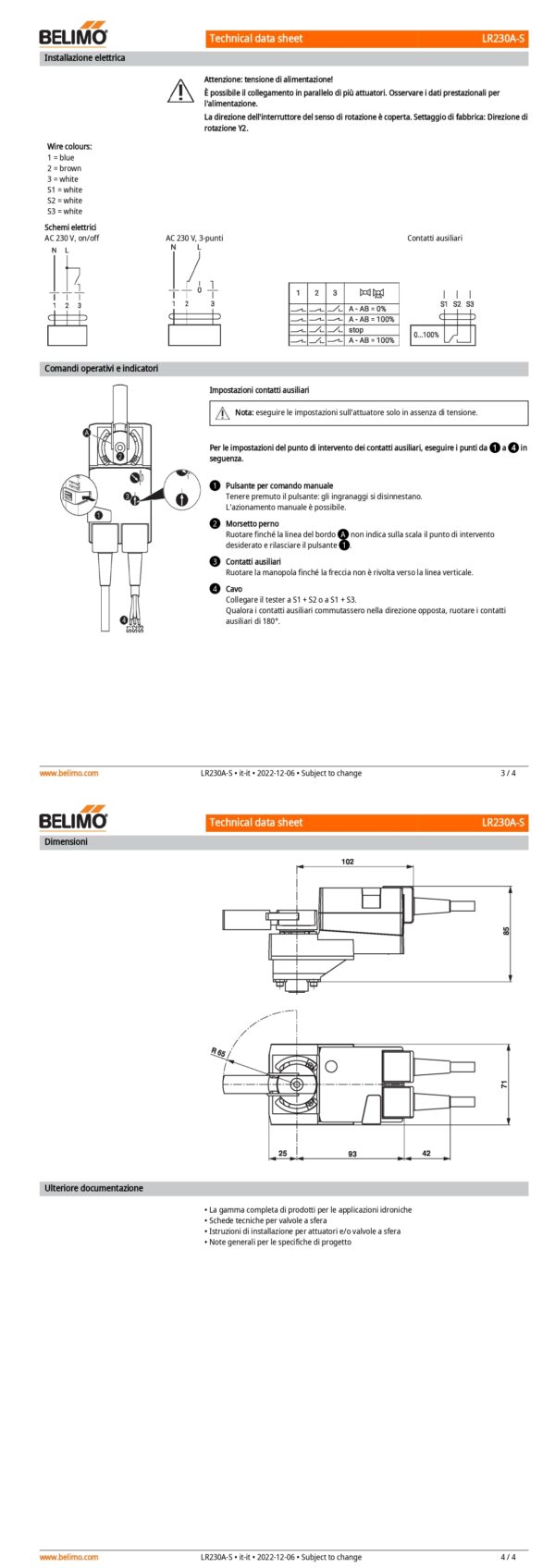 LR230A-S Attuatore rotativo, 5 Nm, AC 100...240 V, On/Off, 3-punti, 90 s, 1 x SPDT, IP54 - immagine 3