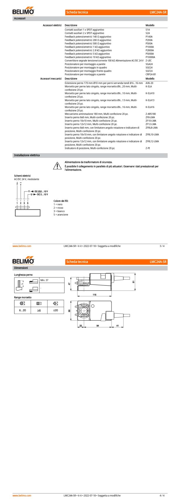 LMC24A-SR Attuatore rotativo a corsa veloce, 5 Nm, AC/DC 24 V, 2...10 V, 35 s, IP54 - immagine 3