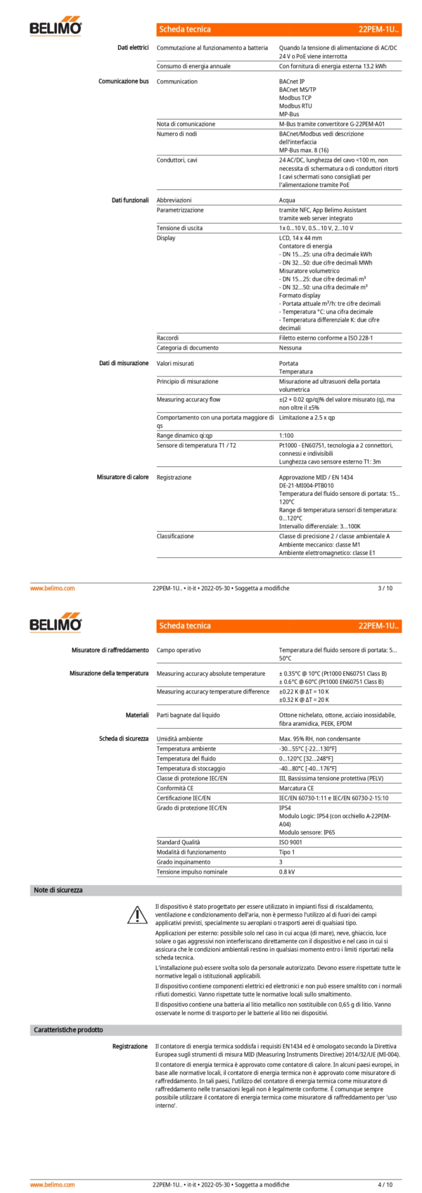 22PEM-1UC Contabilizzatore di energia termica MID / EN 1434, AC/DC 24 V, DN 15, Temperatura del fluido 0...120°C - immagine 3