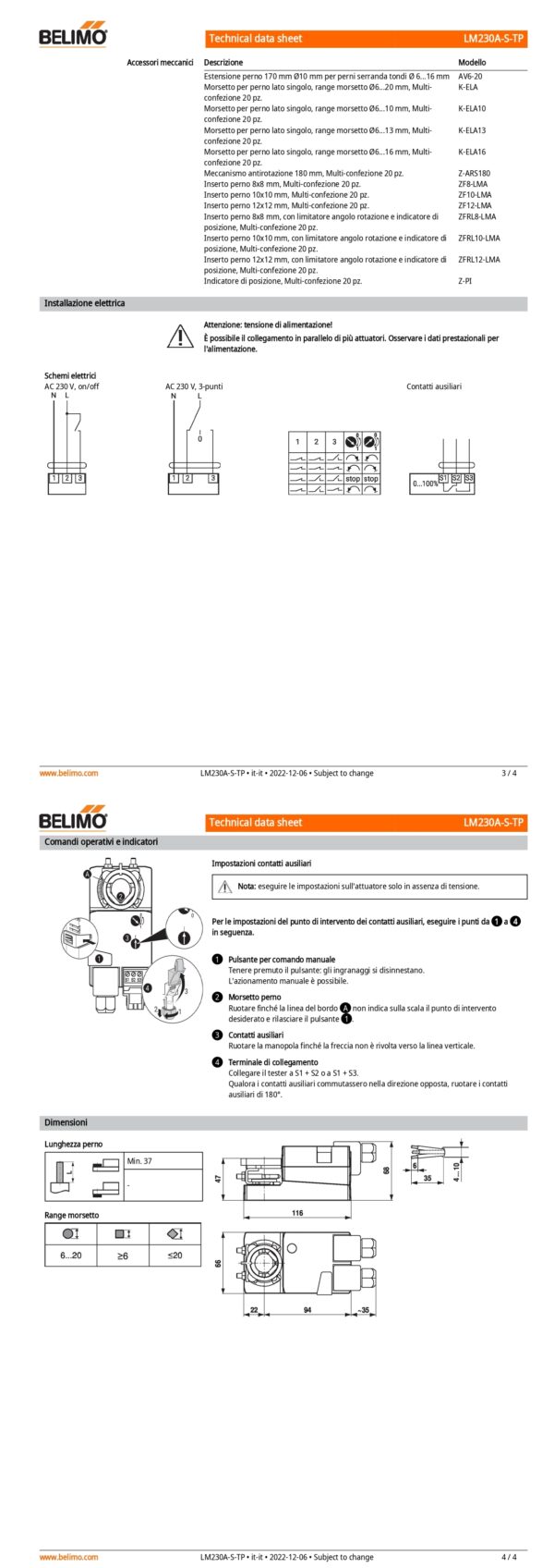 LM230A-S-TP Attuatore rotativo, 5 Nm, AC 100...240 V, On/Off, 3-punti, 150 s, 1 x SPDT, IP54, Terminali - immagine 3