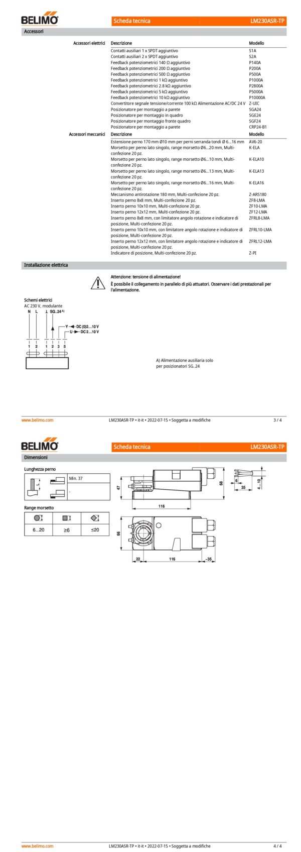 LM230ASR-TP Attuatore rotativo, 5 Nm, AC 100...240 V, 2...10 V, 150 s, IP54, Terminali - immagine 3