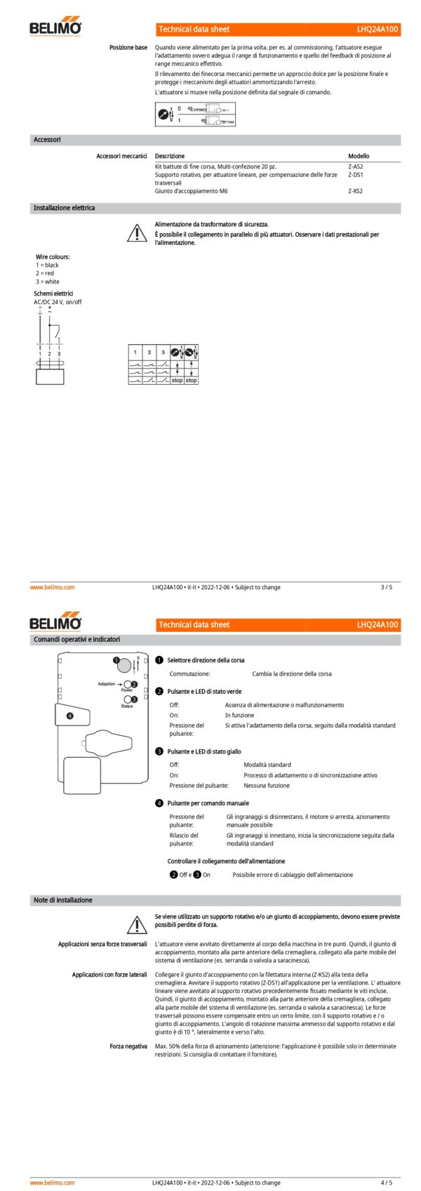 LHQ24A100 Attuatore Lineare, 100 N, AC/DC 24 V, On/Off, 3.5 s, Corsa 100 mm, IP54 - immagine 3