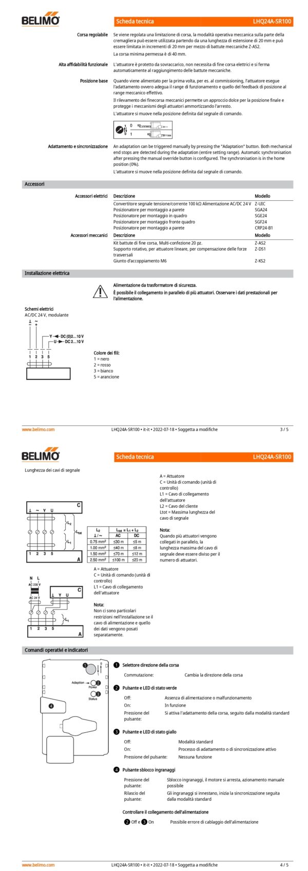 LHQ24A-SR100 Attuatore Lineare, 100 N, AC/DC 24 V, 2...10 V, 3.5 s, Corsa 100 mm, IP54 - immagine 3