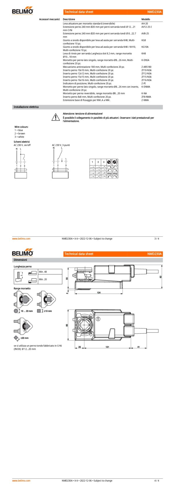 NMD230A Attuatore rotativo a corsa molto rapida, 8 Nm, AC 100...240 V, On/Off, 3-punti, 20 s, IP54 - immagine 3