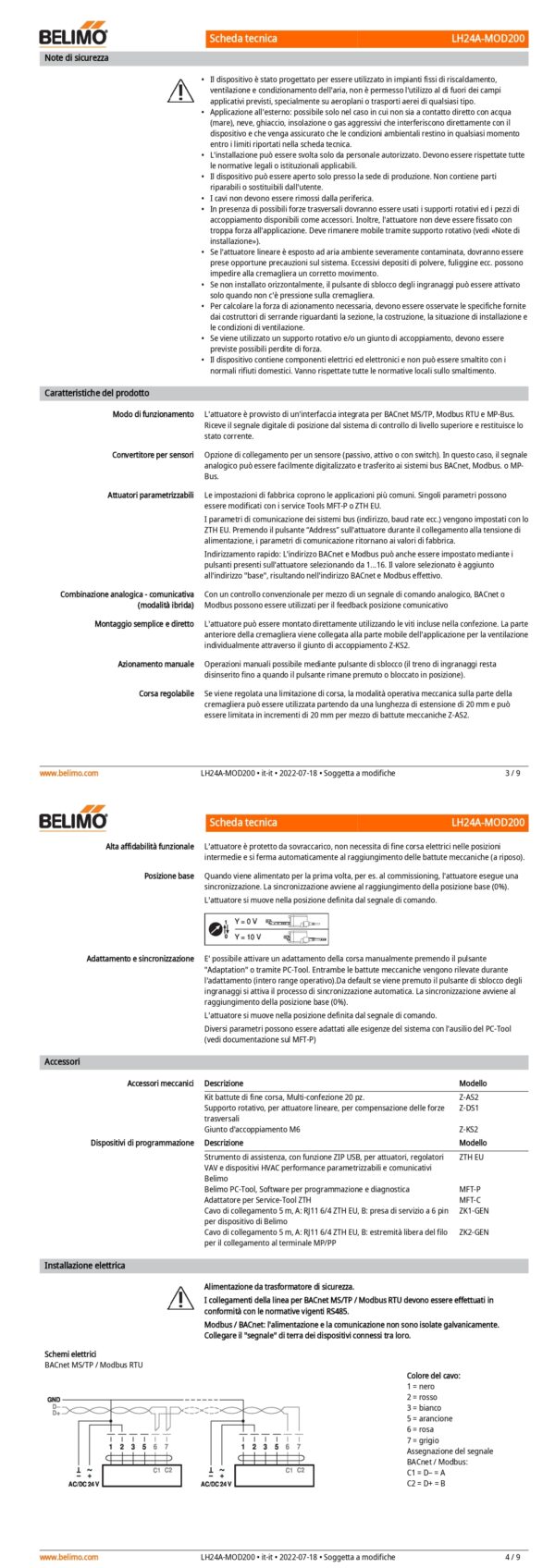 LH24A-MOD200 Attuatore Lineare, 150 N, AC/DC 24 V, BACnet MS/TP, Modbus RTU, MP-Bus, 150 s (70...270 s / 100 mm), IP54 - immagine 3
