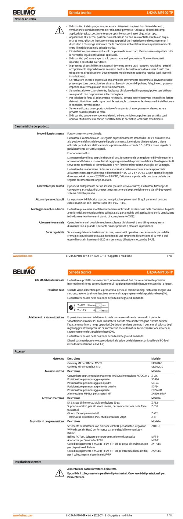 LH24A-MP100-TP Attuatore Lineare, 150 N, AC/DC 24 V, MP-Bus, 150 s (70...270 s / 100 mm), Corsa 100 mm, IP54, Terminali - immagine 3