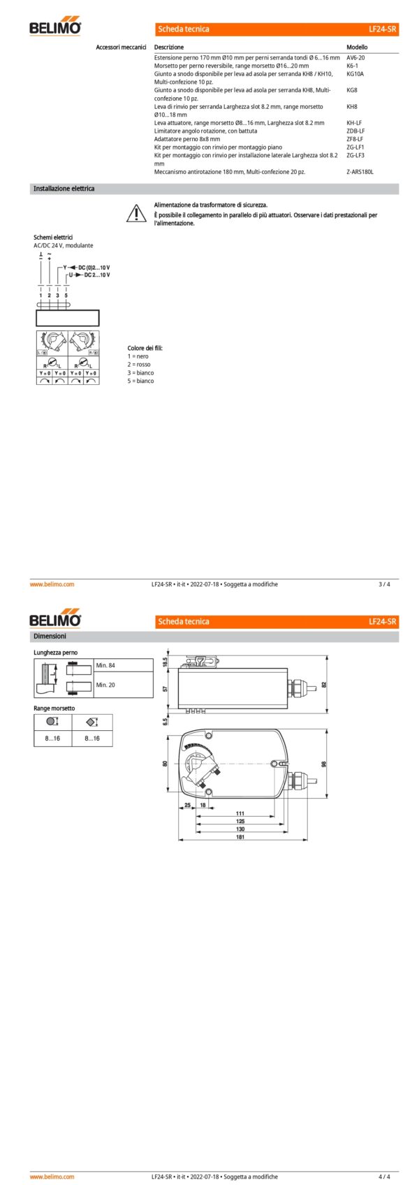 LF24-SR Attuatore rotativo con funzione di sicurezza, 4 Nm, AC/DC 24 V, 2...10 V, 150 s, IP54 - immagine 3