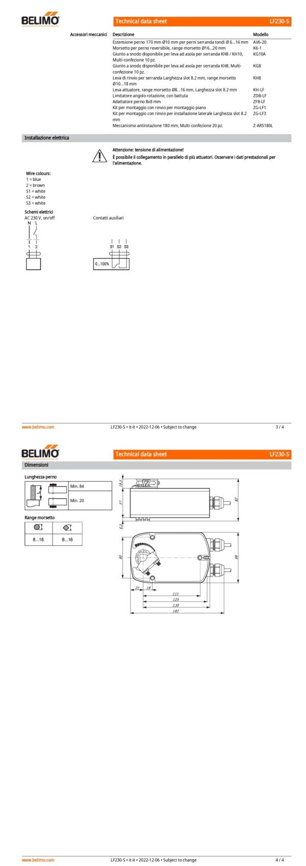 LF230-S Attuatore rotativo con funzione di sicurezza, 4 Nm, AC 230 V, On/Off, 75 s, 1 x SPDT, IP54 - immagine 3