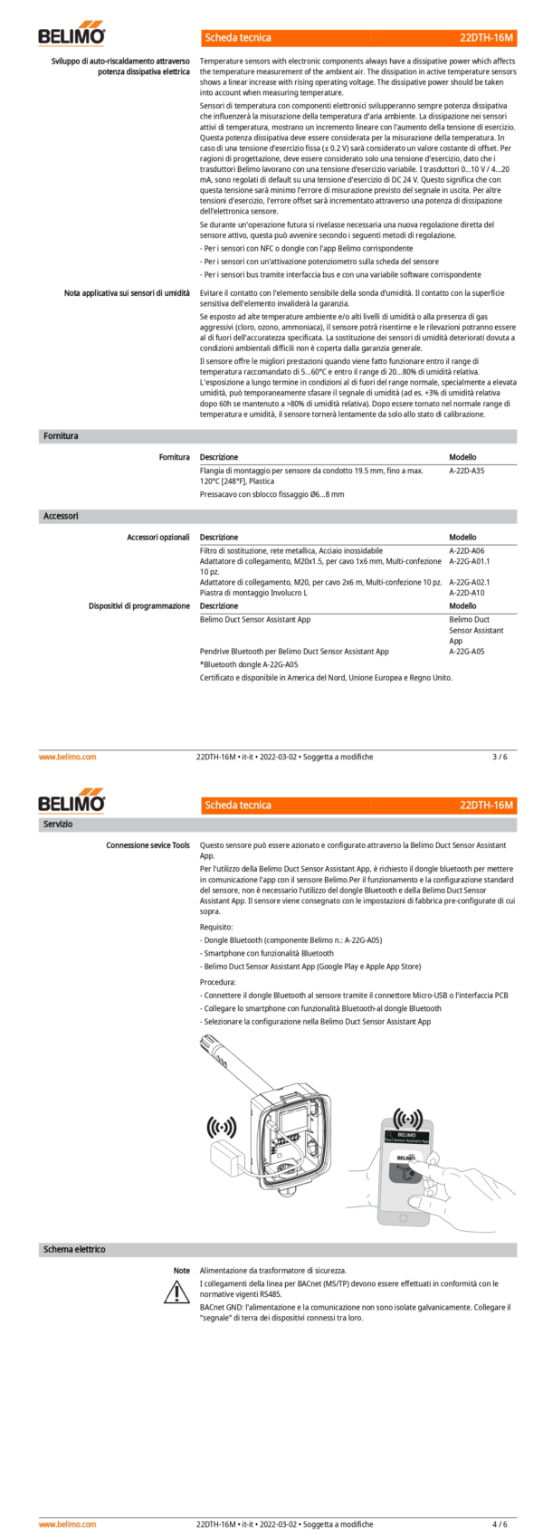 22DTH-16M Sensore di umidità / temperatura da canale attivo, BACnet, 0...5 V, 0...10 V, Lunghezza sensore 140 mm, Diametro sensore 19.5 mm - immagine 3