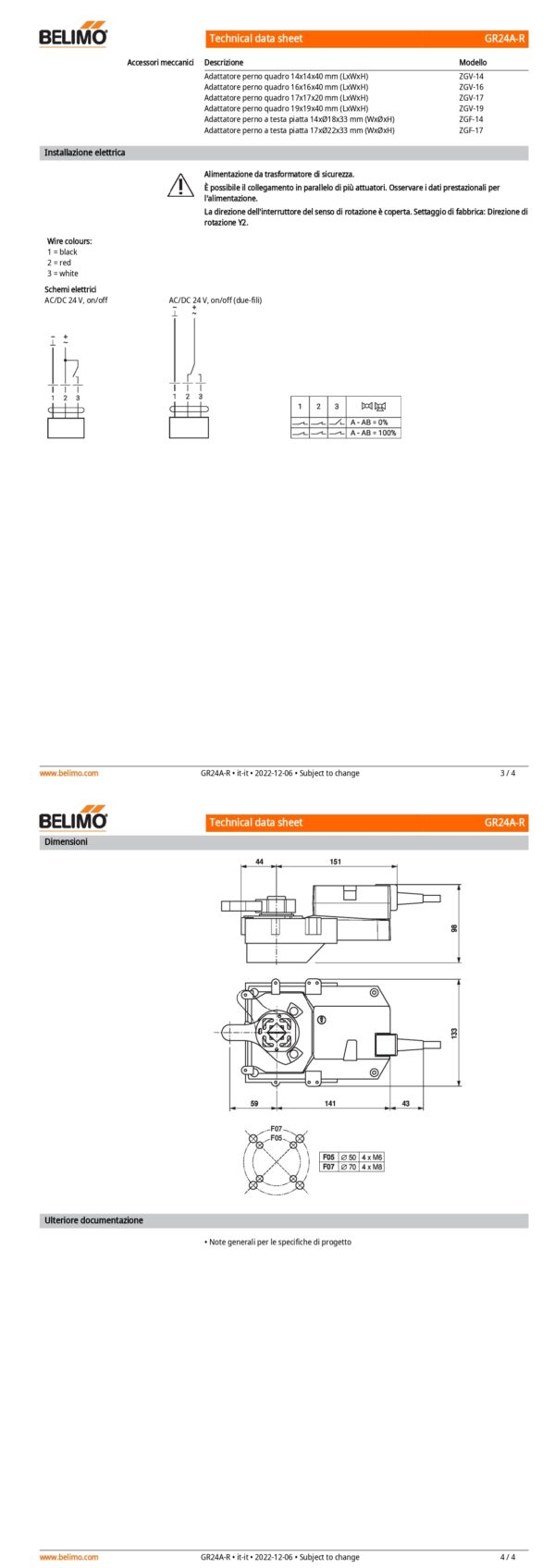 GR24A-R Attuatore rotativo (retrofit), 40 Nm, AC/DC 24 V, On/Off, 150 s, IP54, F05/F07 - immagine 3