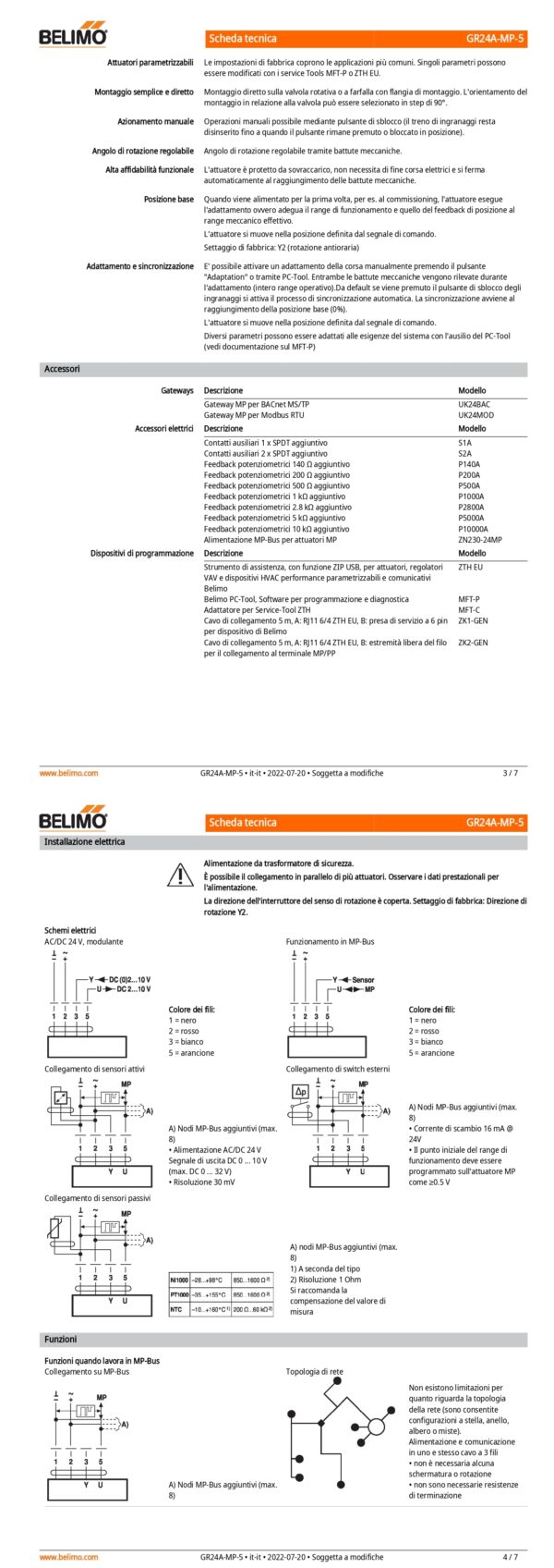 GR24A-MP-5 Attuatore rotativo, 40 Nm, AC/DC 24 V, MP-Bus, 90 s (75...270 s), IP54, F05 - immagine 3