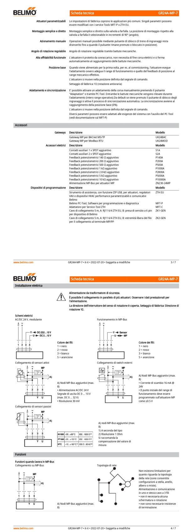 GR24A-MP-7 Attuatore rotativo, 40 Nm, AC/DC 24 V, MP-Bus, 90 s (75...270 s), IP54, F07 - immagine 3