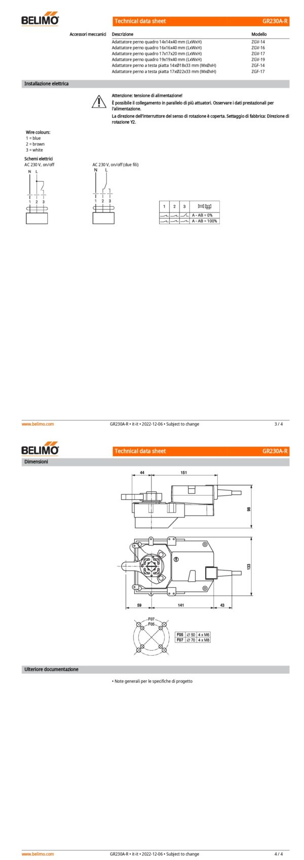 GR230A-R Attuatore rotativo (retrofit), 40 Nm, AC 100...240 V, On/Off, 150 s, IP54, F05/F07 - immagine 3