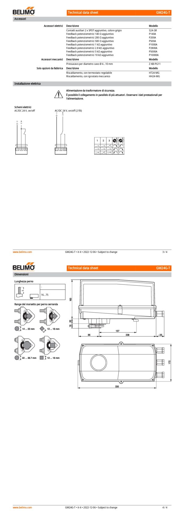 GM24G-T Attuatore rotativo, 40 Nm, AC/DC 24 V, On/Off, 150 s, IP66/67, Terminali - immagine 3