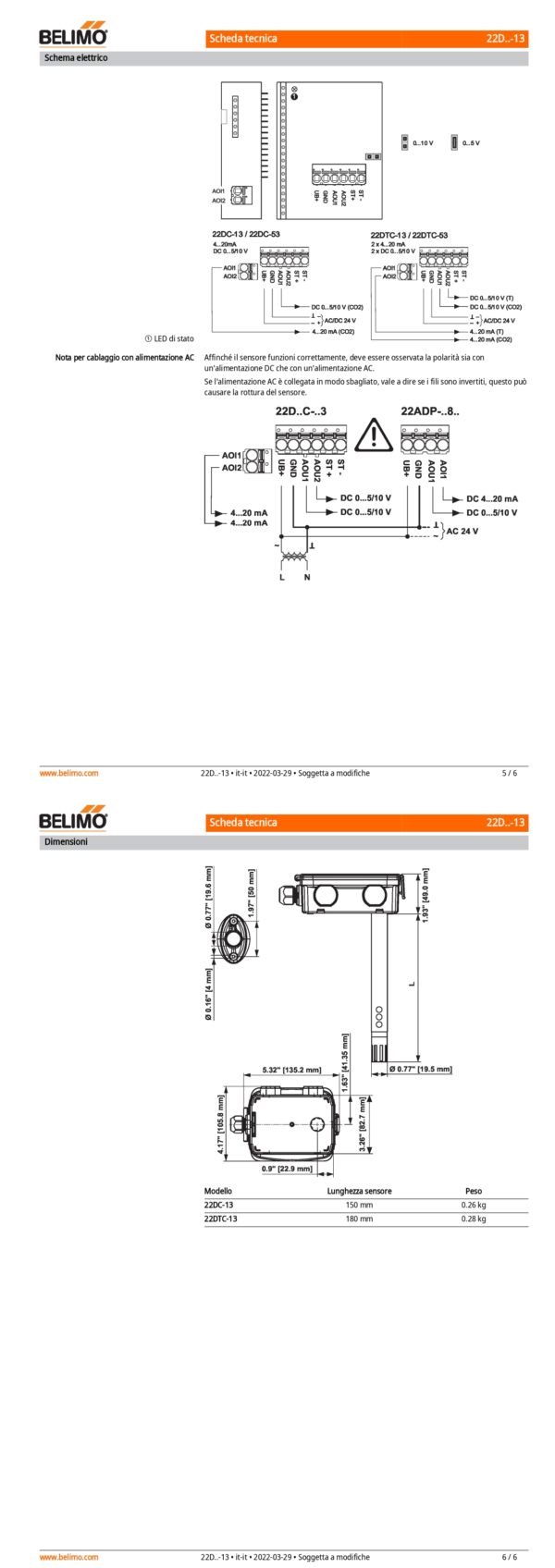 22DC-13 Sensore di CO₂ da canale attivo, 4...20 mA, 0...5 V, 0...10 V, Lunghezza sensore 150 mm, Diametro sensore 19.5 mm - immagine 4
