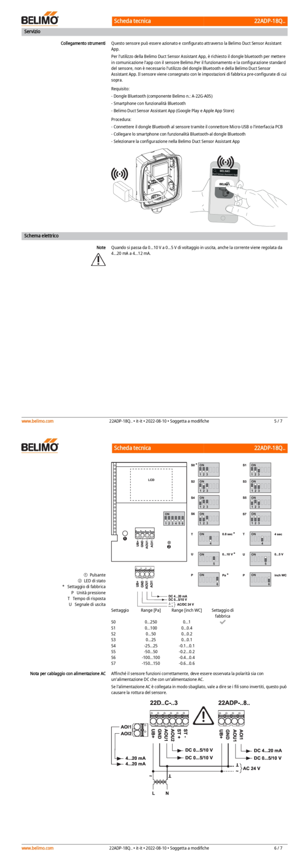 22ADP-18Q Sensore di pressione differenziale per aria, -150...250 Pa, 0...5 V, 0...10 V, 4...20 mA - immagine 4