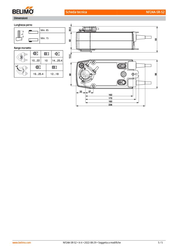 NF24A-SR-S2 Attuatore rotativo con funzione di sicurezza, 10 Nm, AC/DC 24 V, 2...10 V, 150 s, 2 x SPDT, IP54 - immagine 4