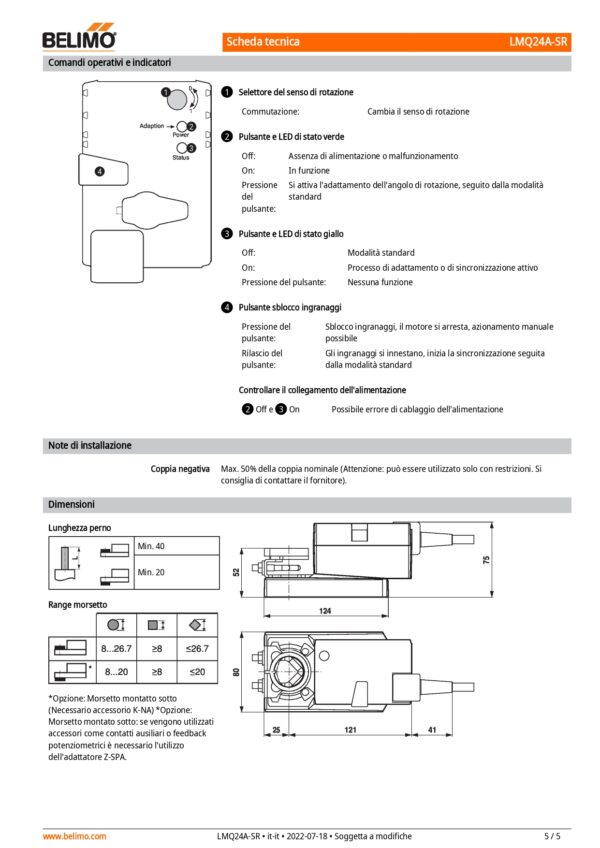 LMQ24A-SR Attuatore rotativo a corsa molto rapida, 4 Nm, AC/DC 24 V, 2...10 V, 2.5 s, IP54 - immagine 4