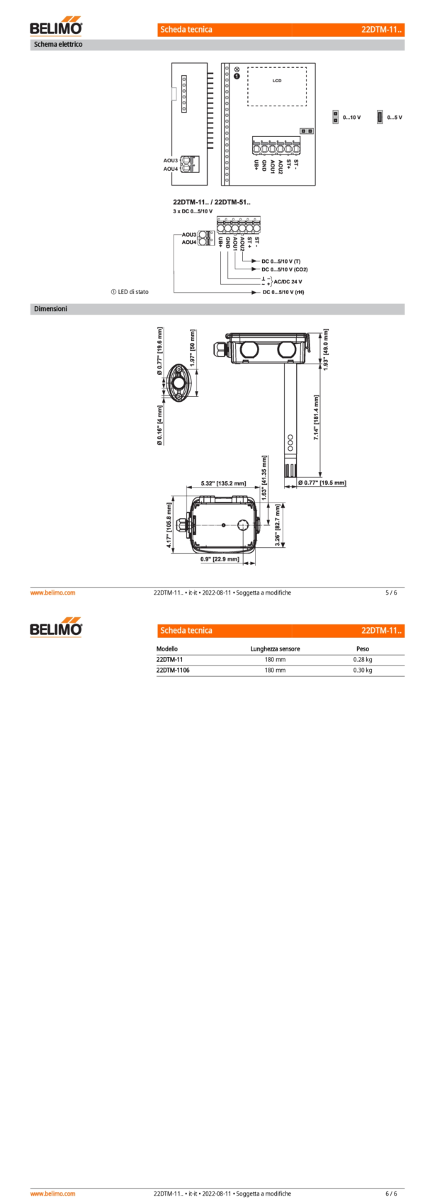 22DTM-11 Sensore di CO₂ / umidità / temperatura da canale attivo, 0...5 V, 0...10 V, Lunghezza sensore 180 mm, Diametro sensore 19.5 mm - immagine 4