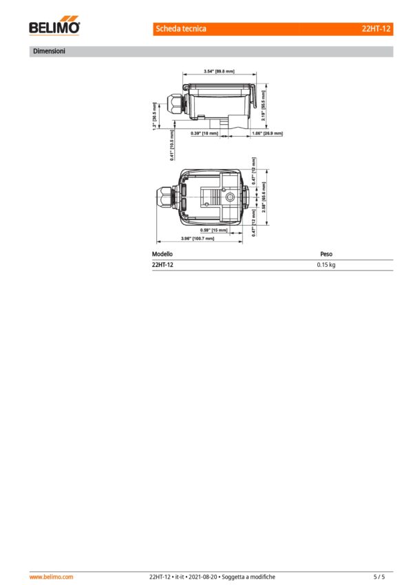 22HT-12 Sensore di temperatura a contatto attivo, 0...5 V, 0...10 V - immagine 4