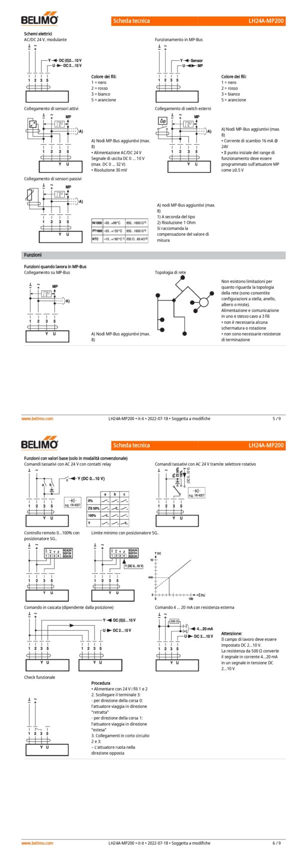 LH24A-MP200 Attuatore Lineare, 150 N, AC/DC 24 V, MP-Bus, 150 s (70...270 s / 100 mm), Corsa 200 mm, IP54 - immagine 4