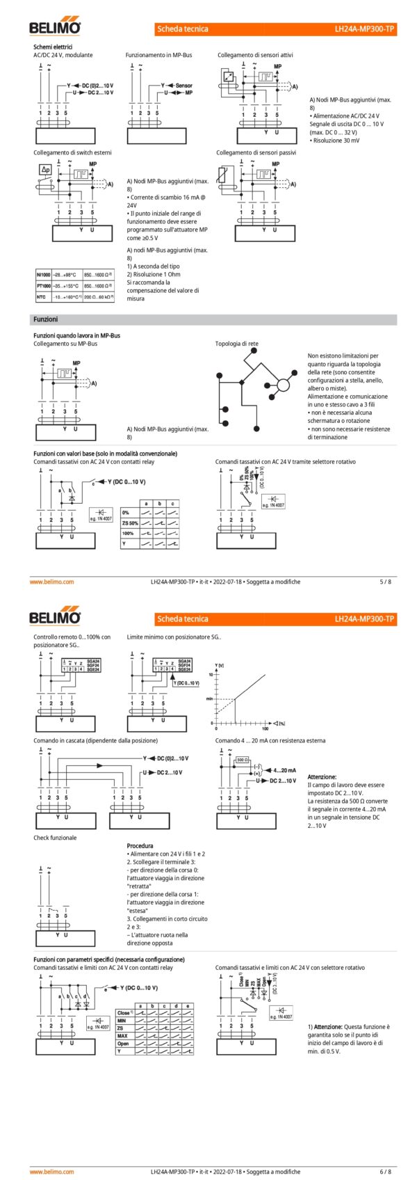 LH24A-MP300-TP Attuatore Lineare, 150 N, AC/DC 24 V, MP-Bus, 150 s (70...270 s / 100 mm), Corsa 300 mm, IP54, Terminali - immagine 4