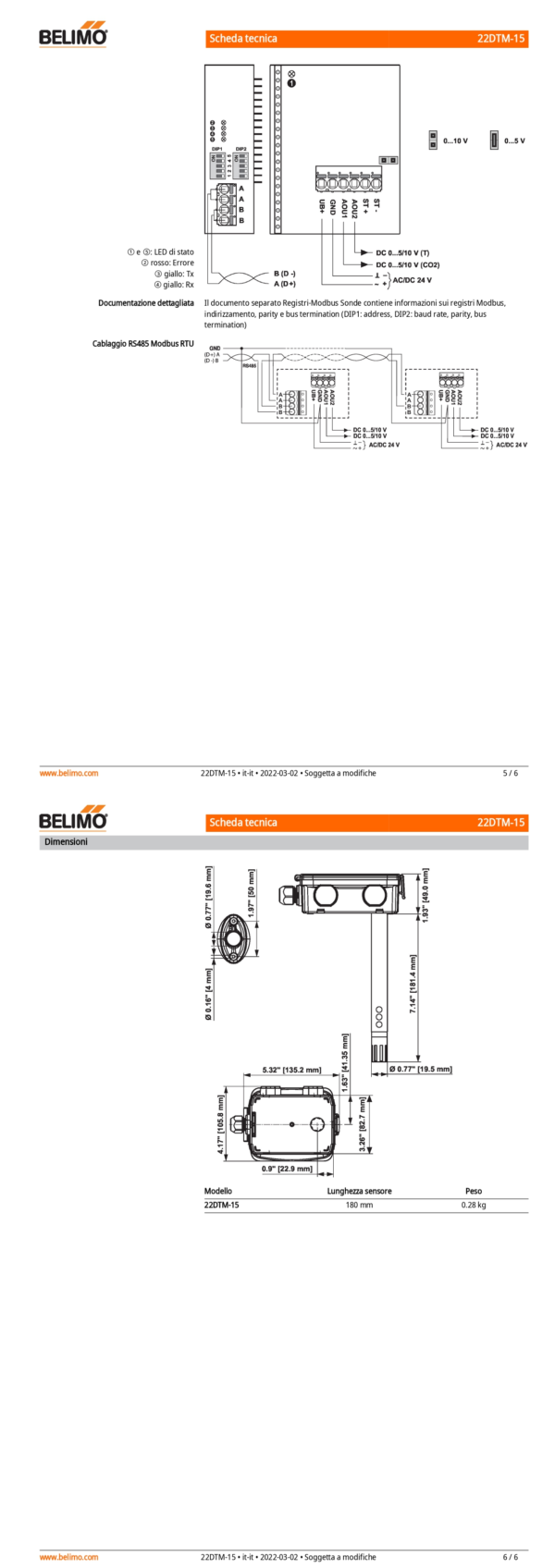22DTM-15 Sensore di CO₂ / umidità / temperatura da canale attivo, Modbus, 0...5 V, 0...10 V, Lunghezza sensore 180 mm, Diametro sensore 19.5 mm - immagine 4