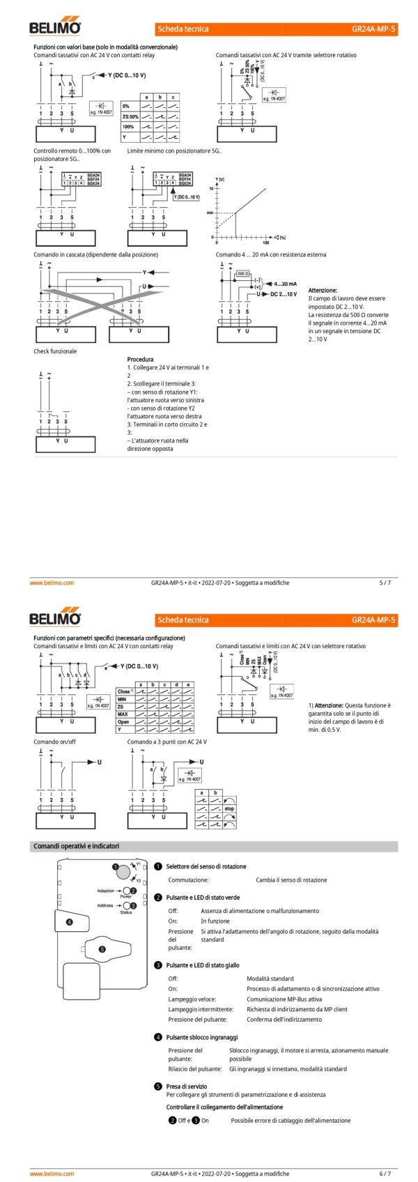 GR24A-MP-5 Attuatore rotativo, 40 Nm, AC/DC 24 V, MP-Bus, 90 s (75...270 s), IP54, F05 - immagine 4