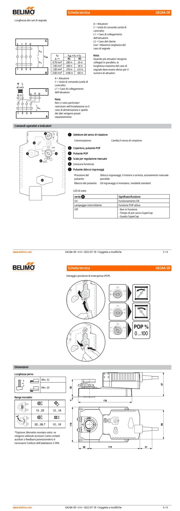 GK24A-SR Attuatore rotativo con funzione di sicurezza, 40 Nm, AC/DC 24 V, 2...10 V, 150 s, IP54 - immagine 4