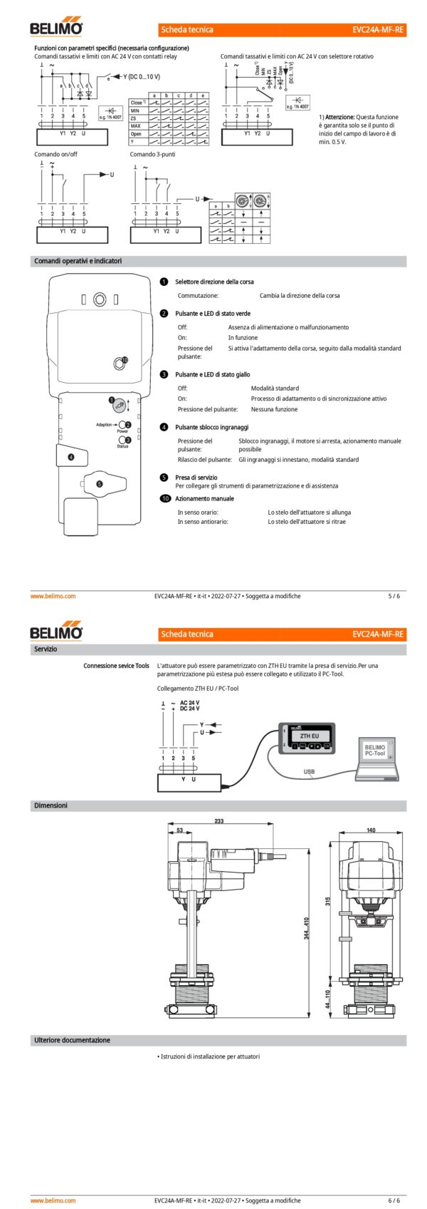 EVC24A-MF-RE Attuatore per valvole a globo (Retrofit), 2500 N, AC/DC 24 V, 2...10 V, 44 s, Corsa 50 mm, IP54 - immagine 4