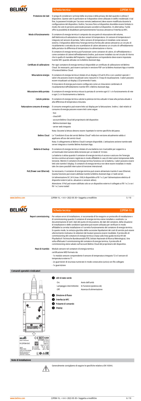 22PEM-1UC Contabilizzatore di energia termica MID / EN 1434, AC/DC 24 V, DN 15, Temperatura del fluido 0...120°C - immagine 4