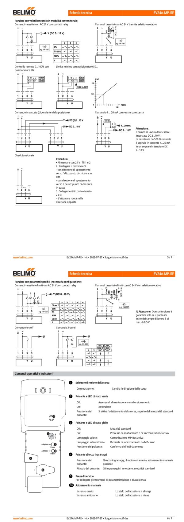 EV24A-MP-RE Attuatore per valvole a globo (Retrofit), 2500 N, AC/DC 24 V, MP-Bus, 188 s (113...188 s), Corsa 50 mm, IP54, Terminali - immagine 4