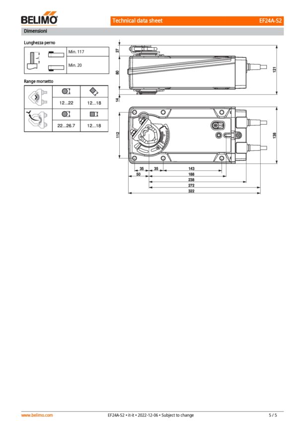 EF24A-S2 Attuatore rotativo con funzione di sicurezza, 30 Nm, AC/DC 24 V, On/Off, 75 s, 2 x SPDT, IP54 - immagine 4