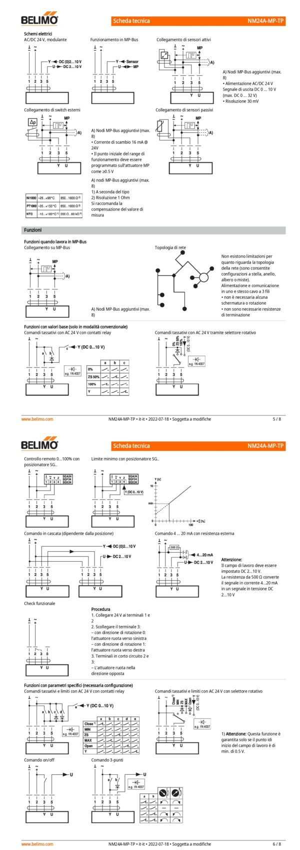 NM24A-MP-TP Attuatore rotativo, 10 Nm, AC/DC 24 V, MP-Bus, 150 s (43...173 s), IP54, Terminali - immagine 4