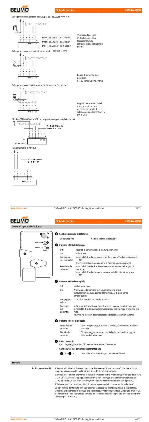 NM24A-MOD Attuatore rotativo, 10 Nm, AC/DC 24 V, BACnet MS/TP, Modbus RTU, MP-Bus, 150 s (43...173 s), IP54 - immagine 4