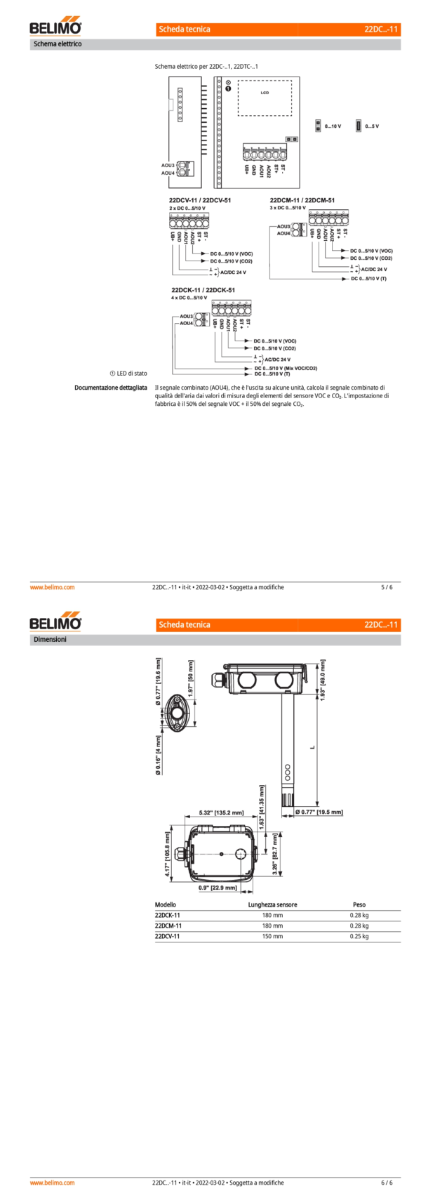 22DCK-11 Sensore di CO₂ / VOC / CO₂+VOC mix / temperatura da canale attivo, 0...5 V, 0...10 V, Lunghezza sensore 180 mm, Diametro sensore 19.5 mm - immagine 4